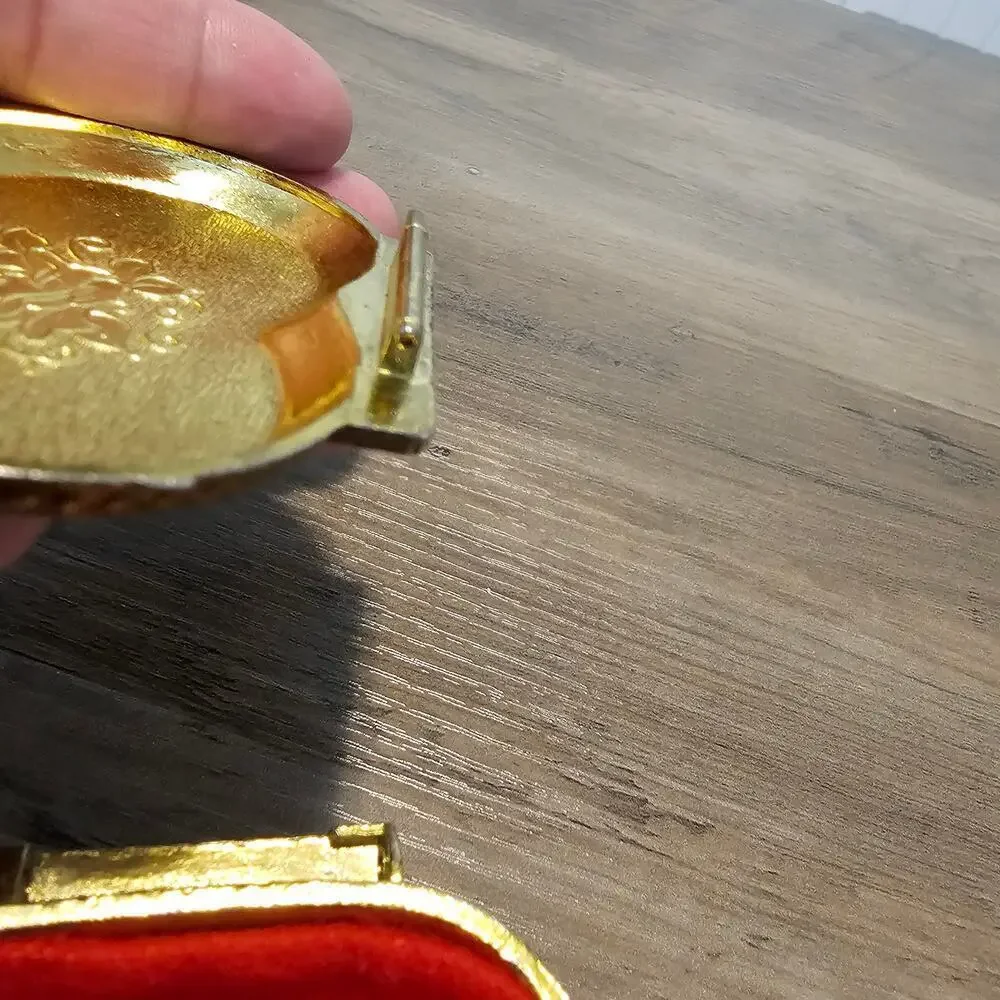 Vintage Gold Metal Heart Trinket Jewelry Box Cherub Velvet Japan Renaissance